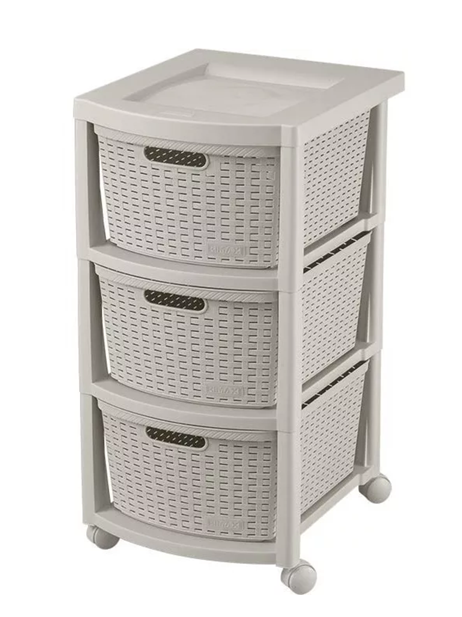 Cajonera Organizadora de Plástico Gavetero 3 Niveles Símil Ratan Rimax Taupe