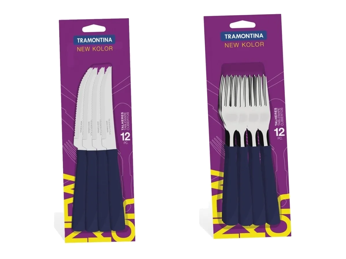 Juego Cuchillo Tenedor Tramontina New Color 24 Piezas Azul