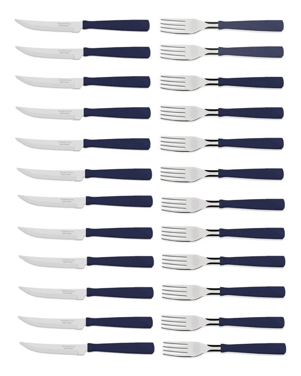 Juego Cuchillo Tenedor Tramontina New Color 24 Piezas Azul