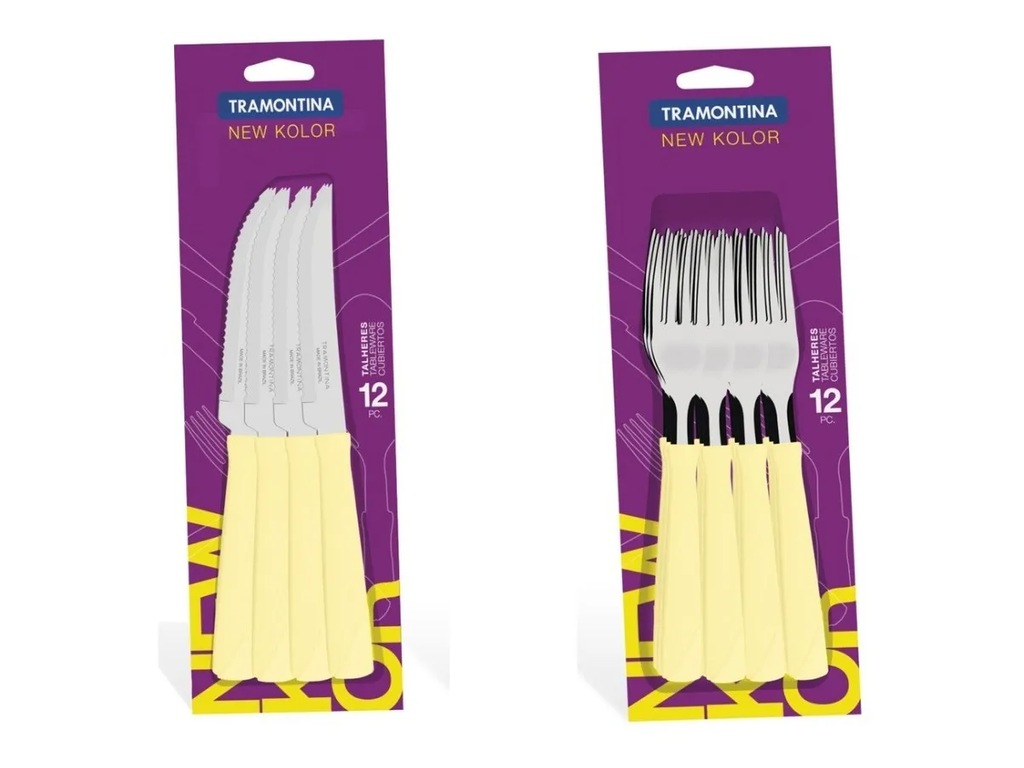 Juego Cuchillo Tenedor Tramontina New Color 24 Piezas Crema