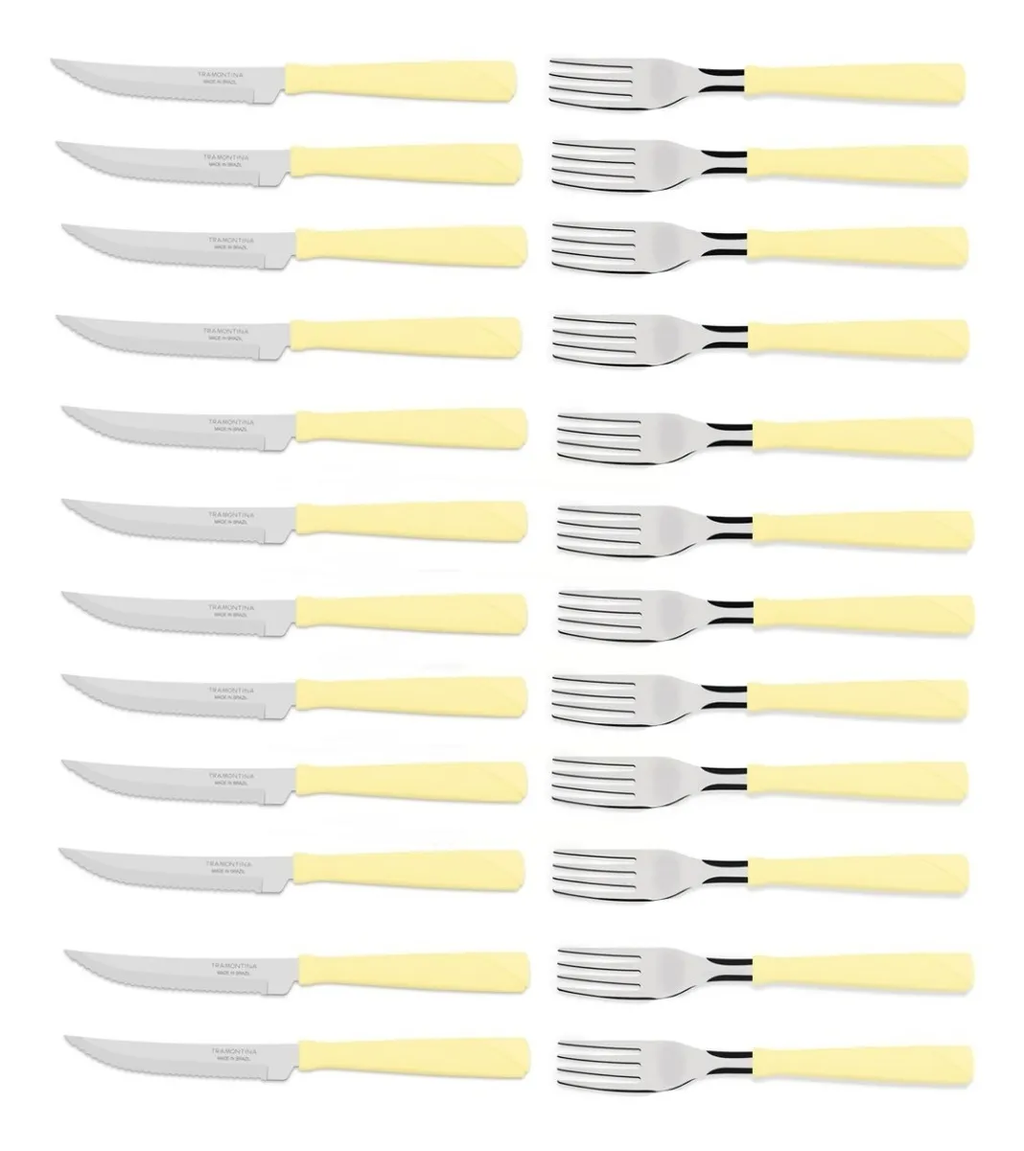 Juego Cuchillo Tenedor Tramontina New Color 24 Piezas Crema
