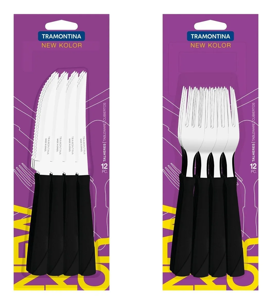 Juego Cuchillo Tenedor Tramontina New Color 24 Piezas Negro