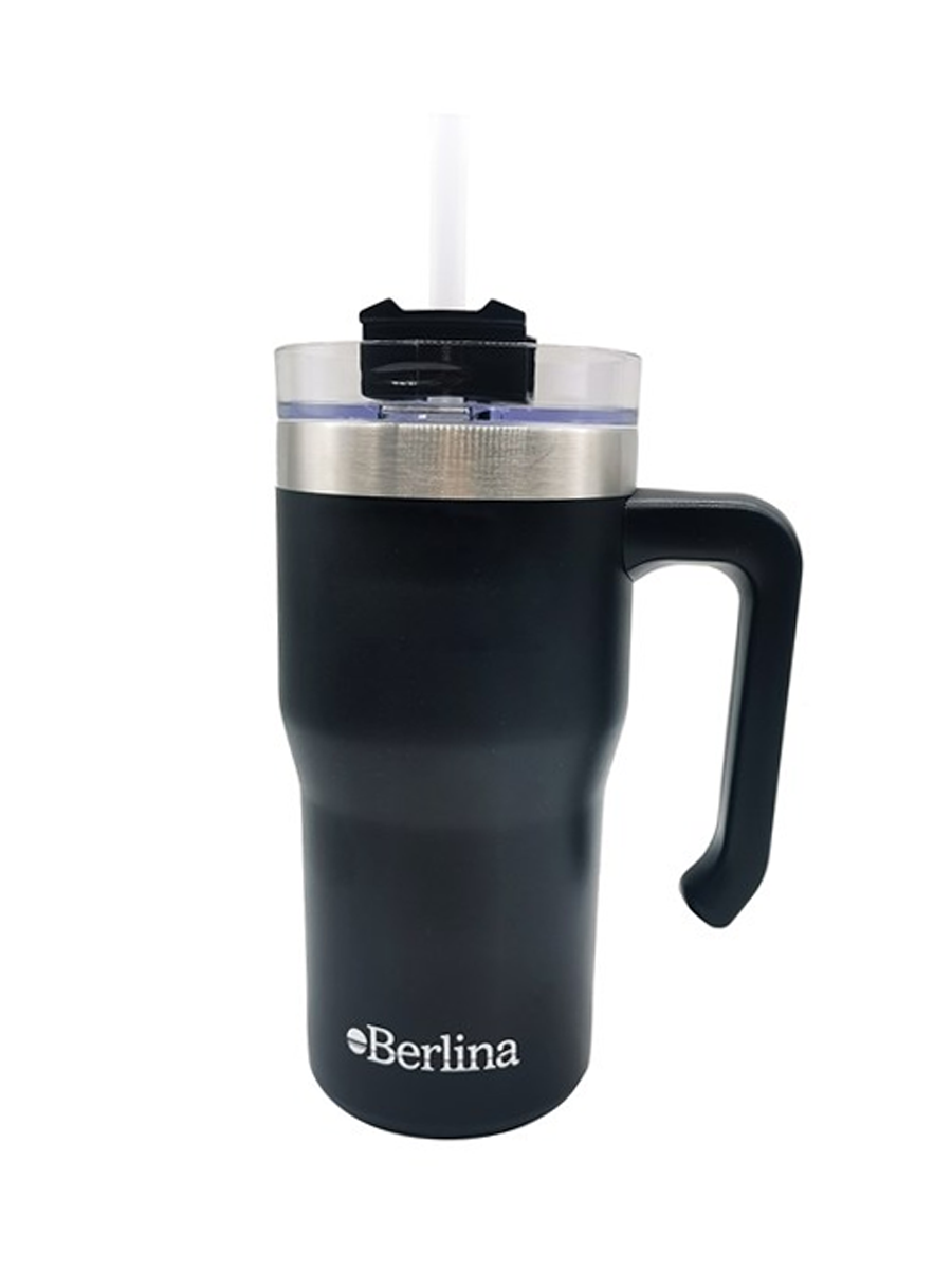 Vaso Térmico 600ml Doble Pared con tapa Y sorbito Berlina Negro