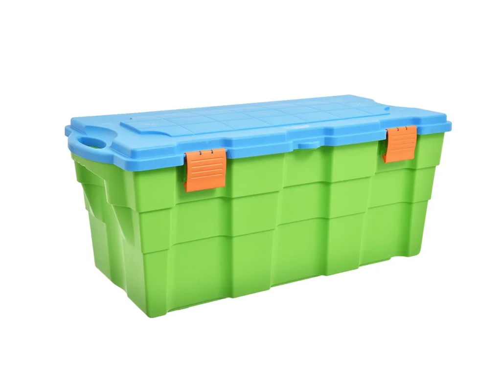 Baúl Organizador Plástico 100 Lts Wenco Con 2 Ruedas Verde Celeste