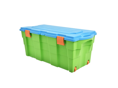 Baúl Organizador Plástico 100 Lts Wenco Con 2 Ruedas Verde Celeste