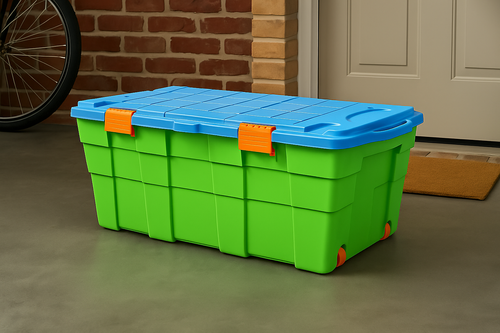 Baúl Organizador Plástico 100 Lts Wenco Con 2 Ruedas Verde Celeste