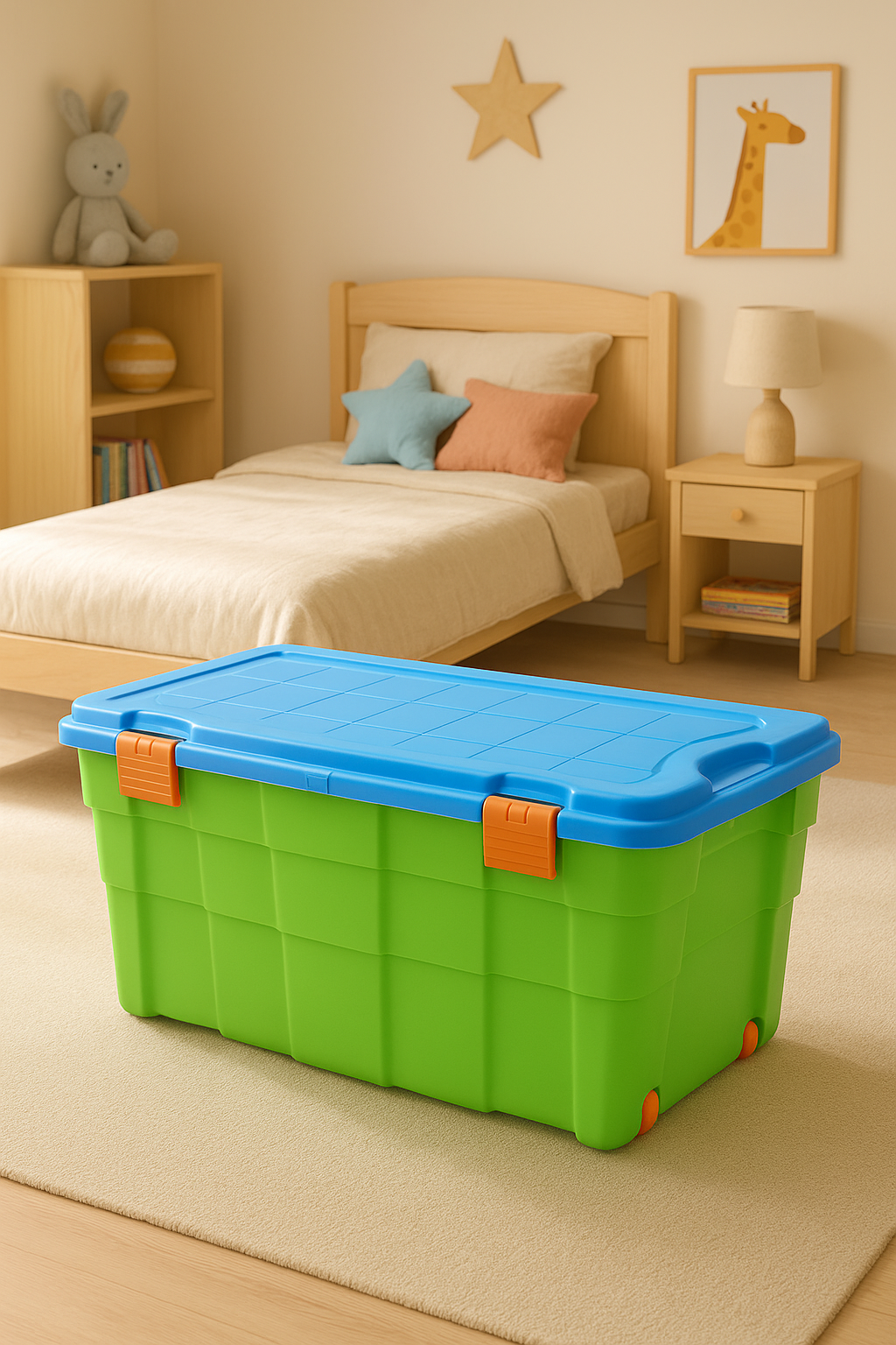 Baúl Organizador Plástico 100 Lts Wenco Con 2 Ruedas Verde Celeste
